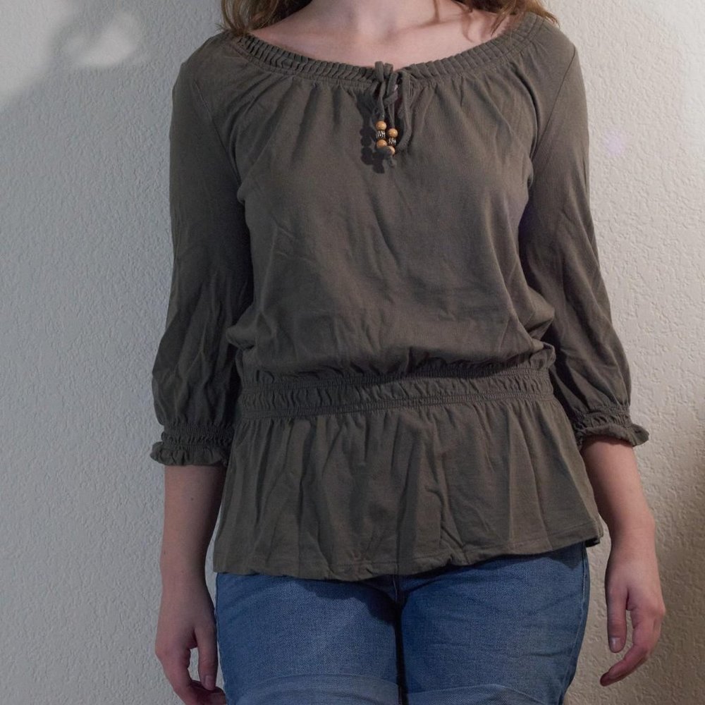 Olive Green Peasant Top